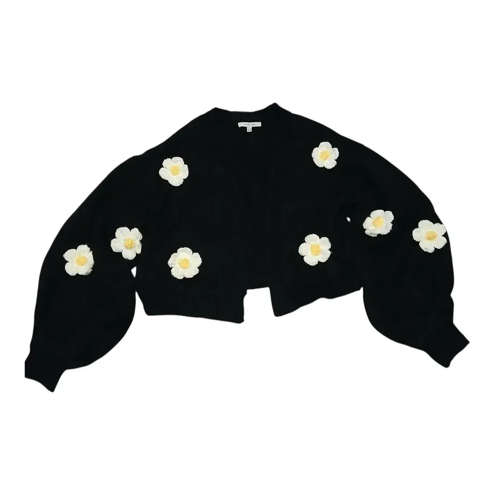 Love Tree Women’s Small Black‎ Daisy Knit Cardigan Sweater Balloon Sleeve Kawaii